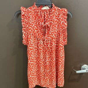 Everleigh Red and White Floral Ruffle Blouse